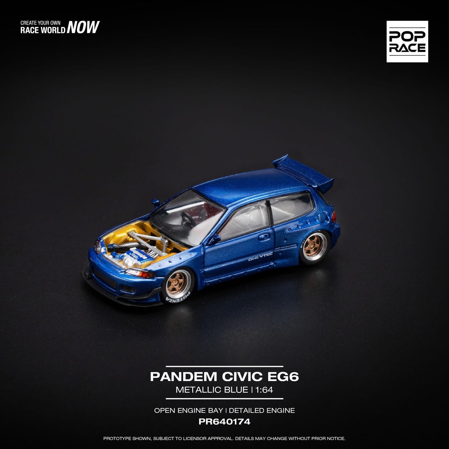 Honda Civic EG6 Pandem Metallic Blue with Open Hood